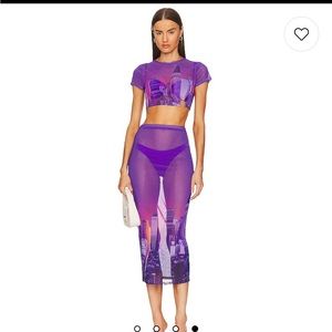 Purple haze sheer city scape top and skirt set